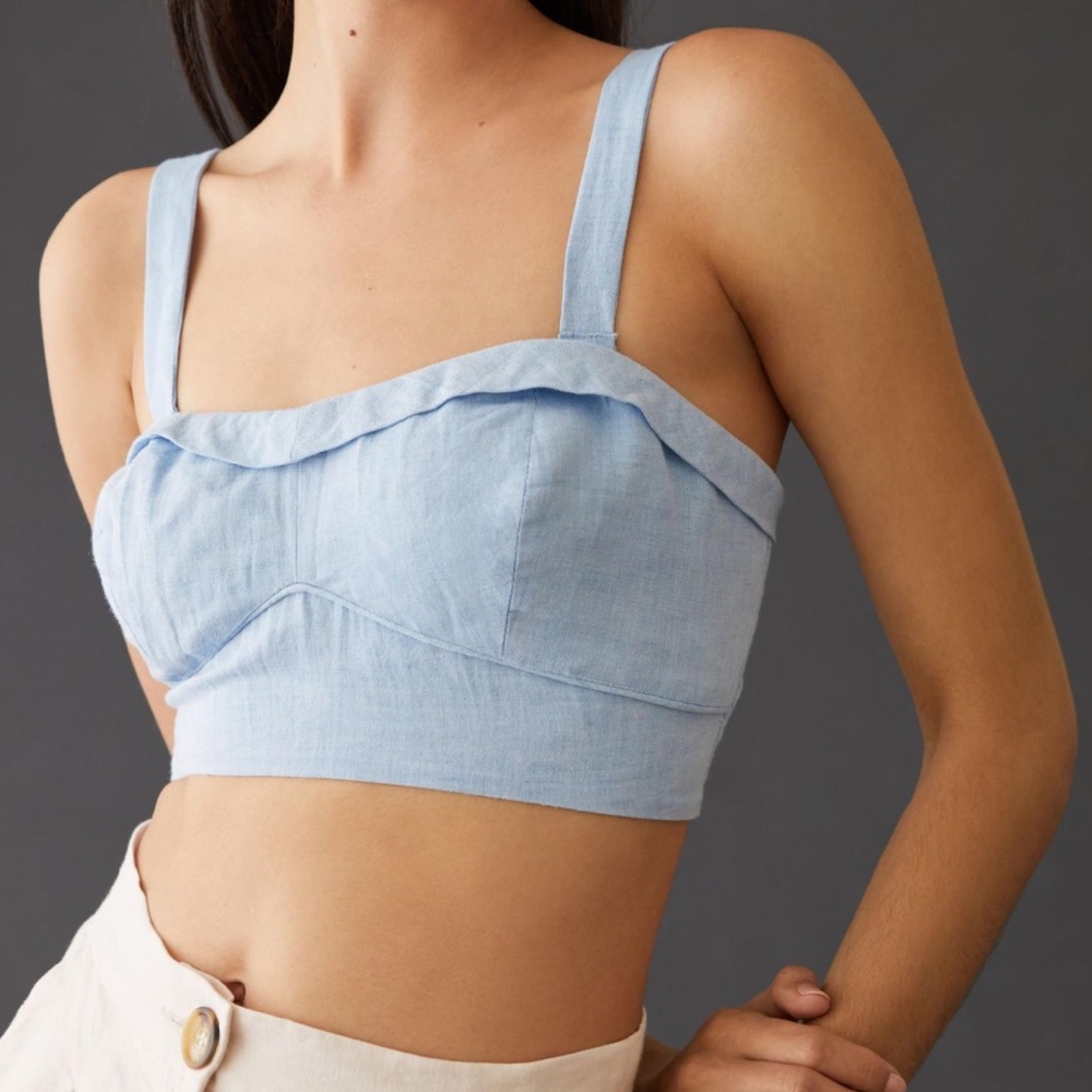 Maeve Anthropologie Light Blue Linen Crop Top